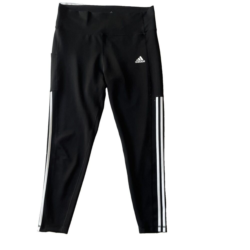 Adidas Aeroready Leggings Womens XL Black Logo Stripes Mid Rise Pocket 27" Insm
